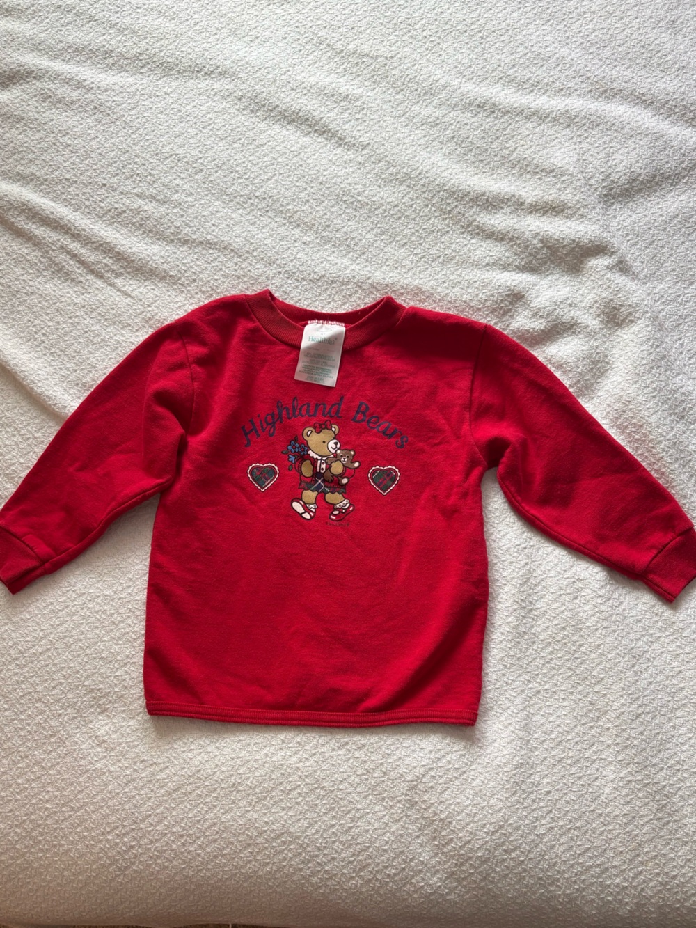 Vintage Red Kids Sweatshirt with Heart Bear Graphic